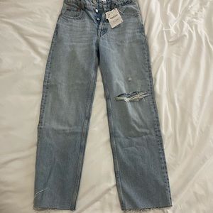 Ripped High Rise Straight Jeans